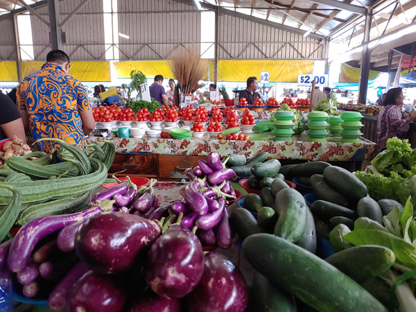 No shortage of produce options, some recognizable and others not so much, at the downtown market in Nadi, Fiji.