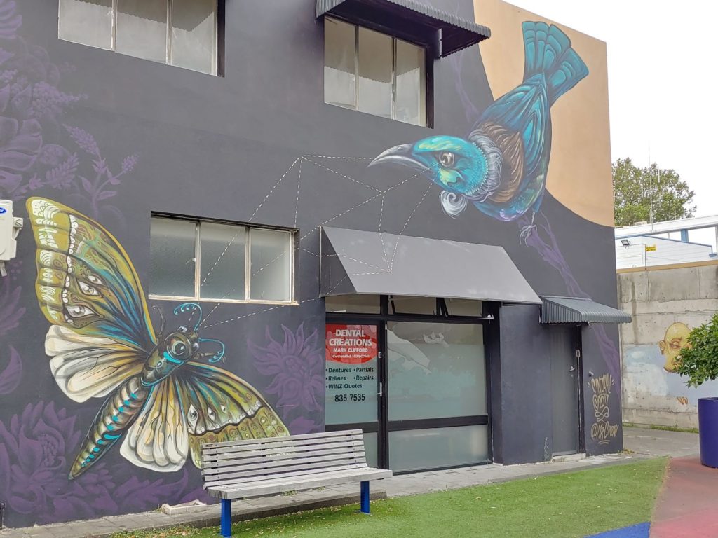 bird and moth mural
